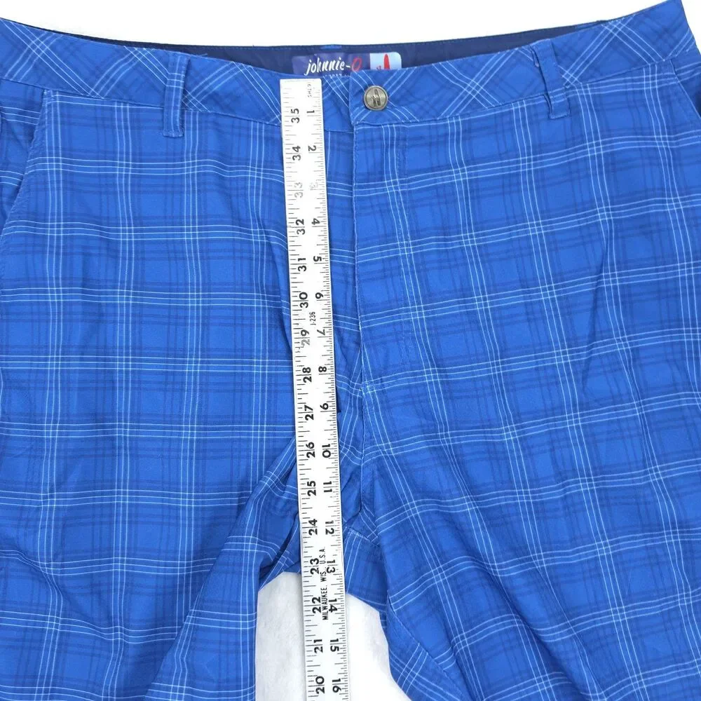 Johnnie O Swim Shorts Mens 35 (36x9) Plaid Board Shorts Blue Beach Surf